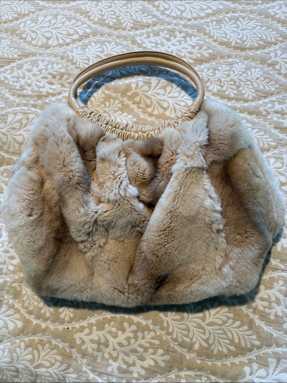 Vintage Paola by PdL Firenze Rabbit Fur Satchel with Round leather Handle